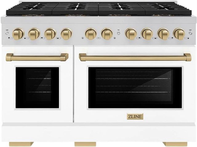 ZLINE Autograph Edition Paramount Series 48" Stainless Steel Pro Style Dual Fuel Range with White Matte Door and Champagne Bronze Accents-0