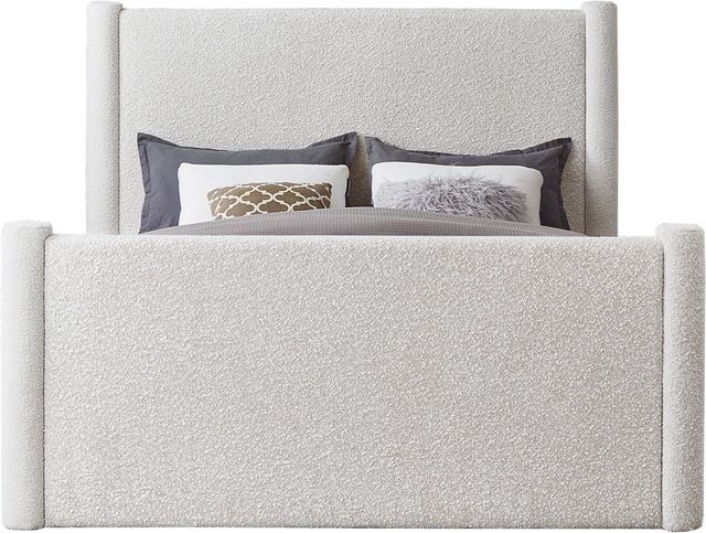 Meridian Furniture Elias Cream Queen Boucle Fabric Upholstered Panel Bed-2