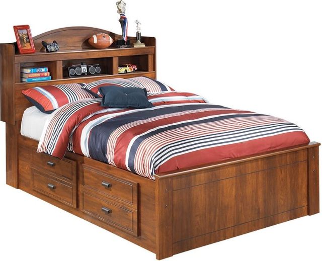 Signature Design by Ashley® Barchan 4-Piece Medium Brown Full Bookcase Bed with 4 Storage Drawers with Mirrored Dresser and Chest Set-1