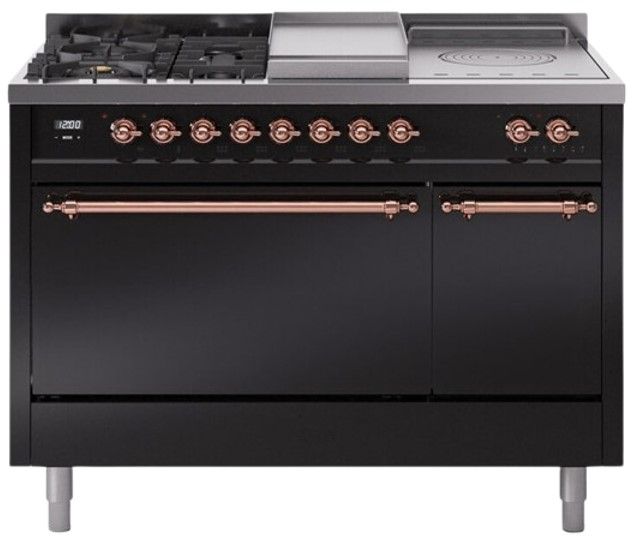 Ilve® Nostalgie II Series 48" Glossy Black Pro Style Dual Fuel Range-0
