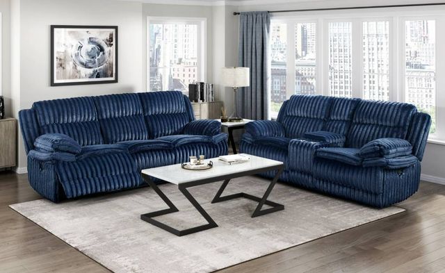 Homelegance® Goodland Blue Double Manual Reclining Sofa-1