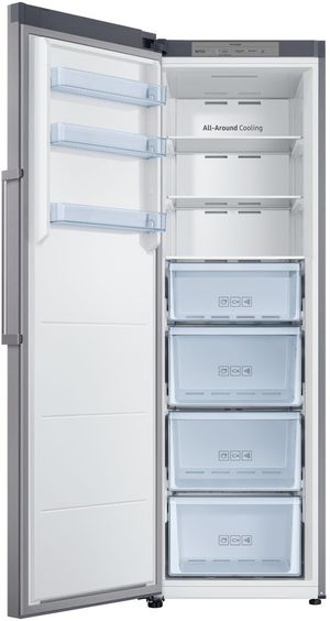 Front view of the opened Samsung 11.4 Cu. Ft. Stainless Look Convertible Upright Freezer