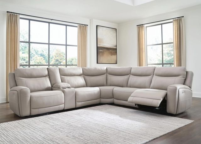 Signature Design by Ashley® Gravier 6-Piece Gray Power Reclining L-Shape Sectional with Storage Console-1