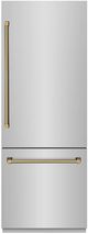 ZLINE Autograph Edition 30" 16.1 Cu. Ft. Stainless Steel Built In Bottom Freezer Refrigerator with Water Dispenser, Ice Maker, Graphite Gray Interior and Polished Gold Helix Handles-0