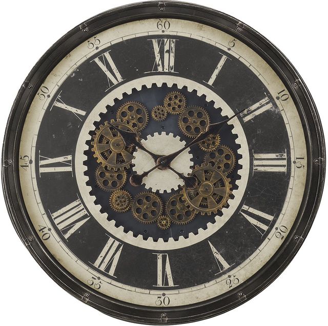 Monarch Specialties Inc. Brown 30" Oversized Round Wall Clock with Roman Numerals on Brown Gear Mech-0