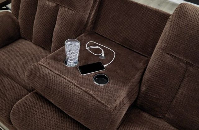 Signature Design by Ashley® Greely Bend Chocolate Power Reclining Sofa with Drop Down Table-4