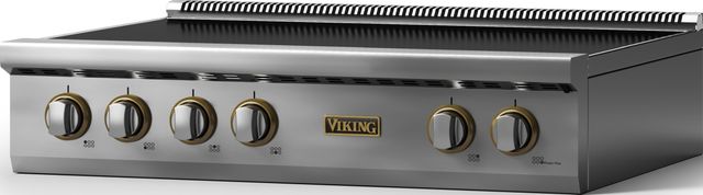 Viking 5 Series 36” Stainless Steel 6 Burner Electric Rangetop with Brushed Brass Trim-1