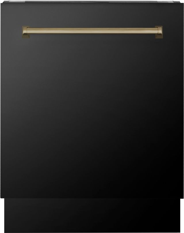 Zline Autograph Edition Tallac 24" Black Stainless Steel Top Control Built in Dishwasher with Champagne Bronze Handle-0