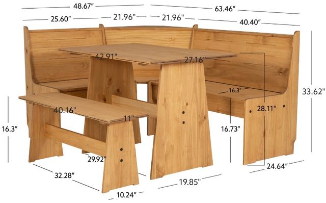 Linon Willow 3-Piece Natural Corner Nook Set-2