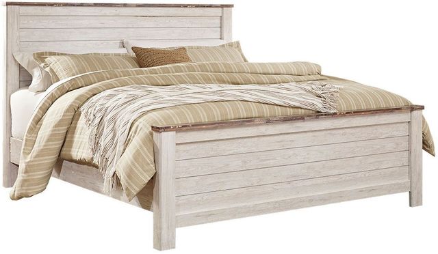 Signature Design by Ashley® Willowton 3-Piece Whitewash Queen Panel Bed Set-1