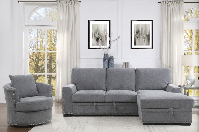 Homelegance® Morelia 2-Piece Gray Right Arm Facing Sectional with Pull-out Bed and Hidden Storage -1