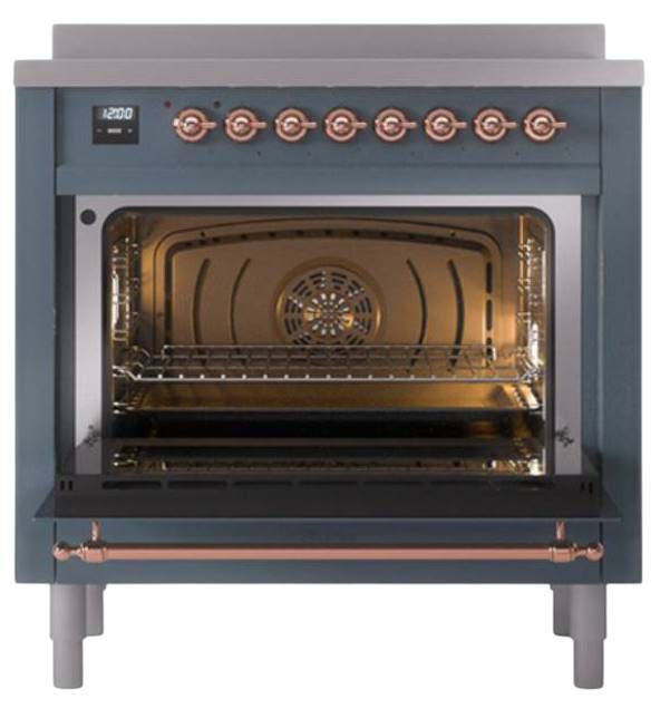 Ilve® Nostalgie II Noblesse 36'' Blue Gray Pro Style Induction Range with Copper Trim-2