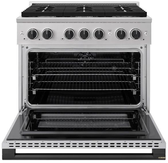ZLINE Marino 36" Stainless Steel Pro Style Dual Fuel Range with Matte Black Accents-1