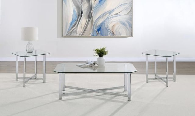 Coaster® Cronin 3-Piece Square Tempered Glass Top Coffee Table with Chrome Base-1