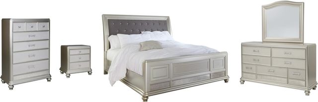 Signature Design by Ashley® Coralayne 5-Piece Silver California King Sleigh Bed Set-0