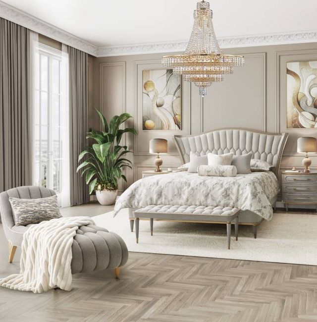 Michael Amini® St. Charles Dove Gray Eastern King Platform Bed-1