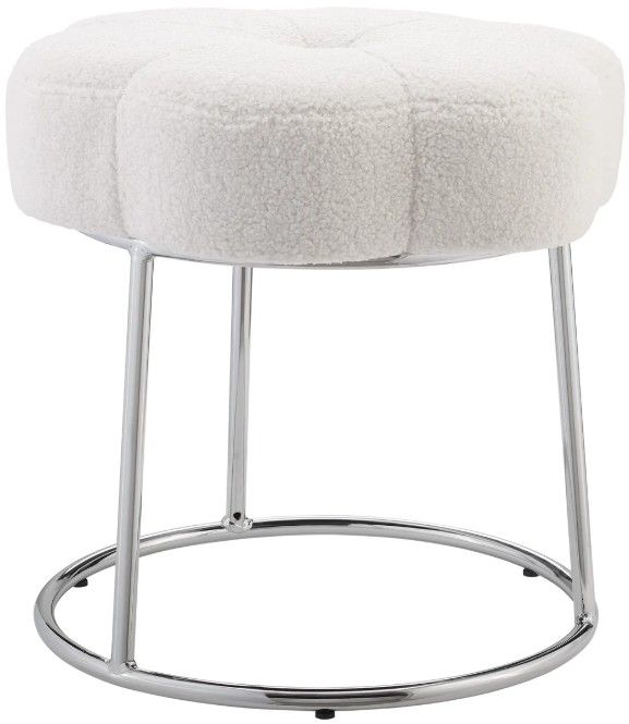 Linon Flower White Sherpa Vanity Stool-0