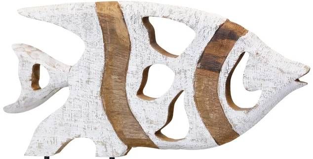 StyleCraft Brown/White 12" Angel Fish on Stand Statue-1
