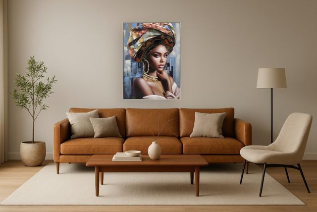 Classy Living Captivating African Lady on Blue Wall Art-1