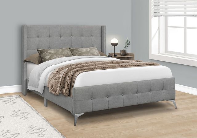Monarch Specialties Inc. Grey Linen Queen Bed-2