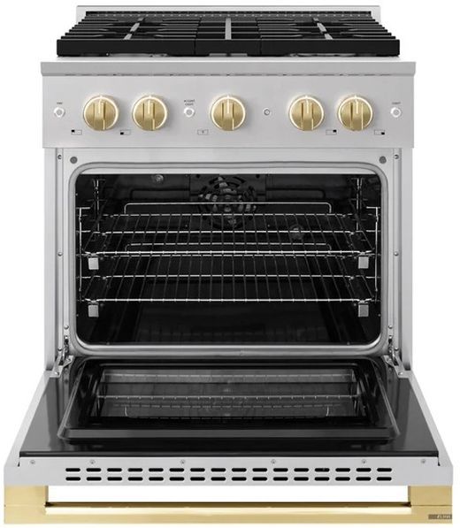 ZLINE Marino 30" Stainless Steel Pro Style Dual Fuel Range with Polished Gold Accents-1