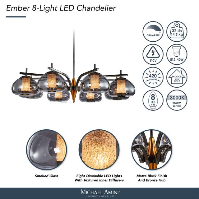 Michael Amini® Ember Black/Gold 8-Light LED Chandelier-3