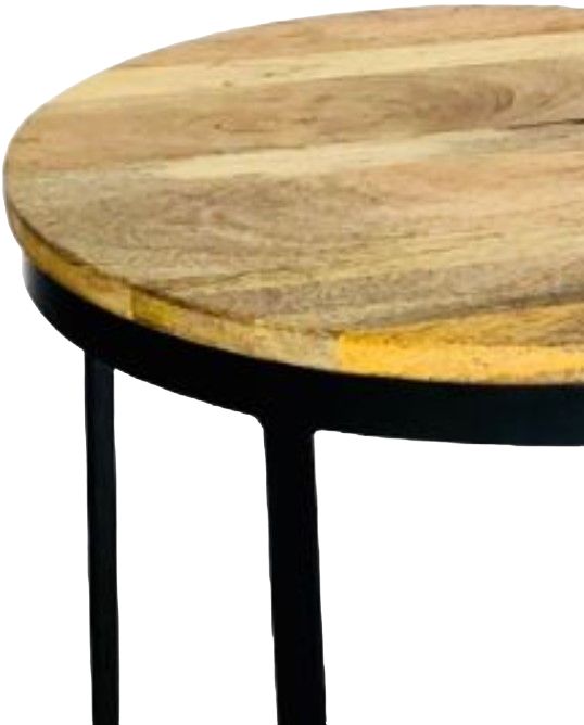 Jaipur Furniture Ravi Range Brown Iron Base Solid Wood Round Stool-1