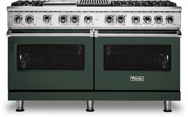 Viking® 5 Series 60" Blackforest Green Pro Style Dual Fuel Natural Gas Range with 12" Griddle and 12" Grill-0