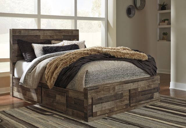 Benchcraft® Derekson Multi Gray King Panel Bed with 4 Storage Drawers-1