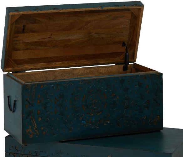 Jaipur Furniture Carved Lace 2-Piece Turquoise Green Trunk Set-1