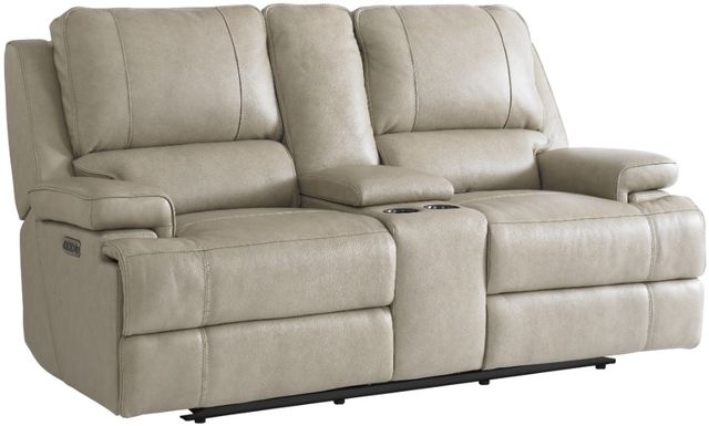 Bassett® Furniture Club Level Parsons Flax Leather Power Reclining Loveseat with Console-0