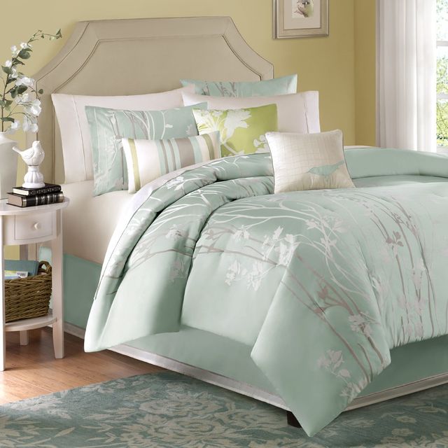Olliix by Madison Park Athena 7 Piece Green Queen Comforter Set-0
