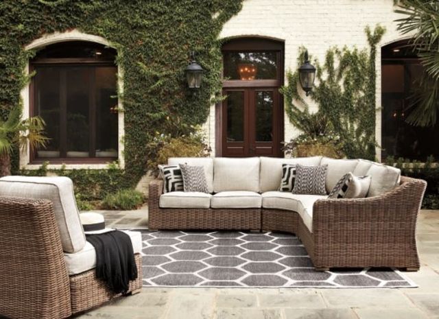 Signature Design by Ashley® Beachcroft 5-Piece Beige/Brown Outdoor Fabric/Wicker Seating Set-4