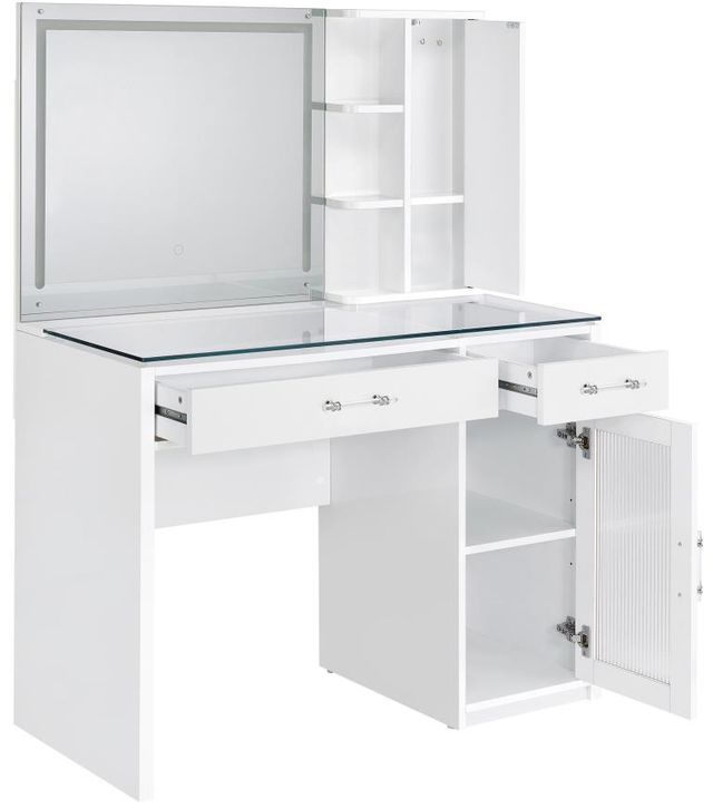 Coaster® Flora 2-Piece White High Gloss Vanity Set with LED Mirror-4