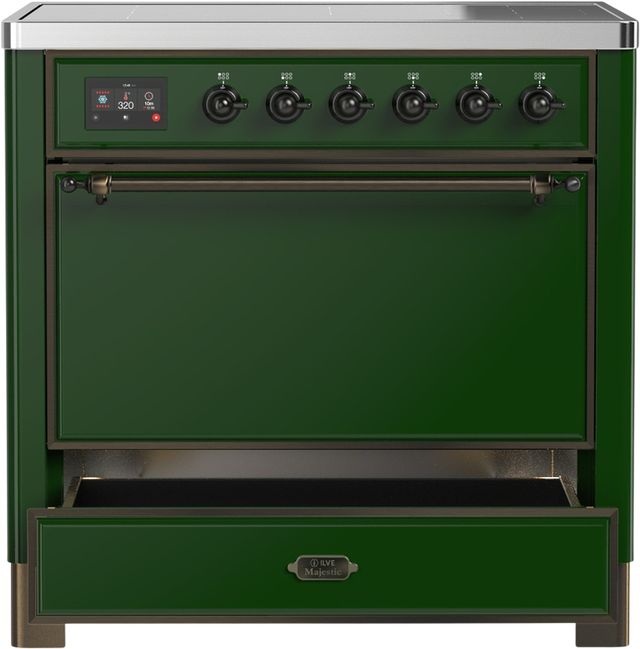 Ilve® Majestic III 36" Emerald Green Pro Style Induction Range with Solid Door and Burnished Trim-3