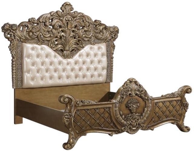 ACME Furniture Constantine Brown/Light Gold Eastern King Upholstered Panel Bed-0