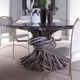 Century® Curate Grey Glass Top Knot Dining Table with Rattan Base-2