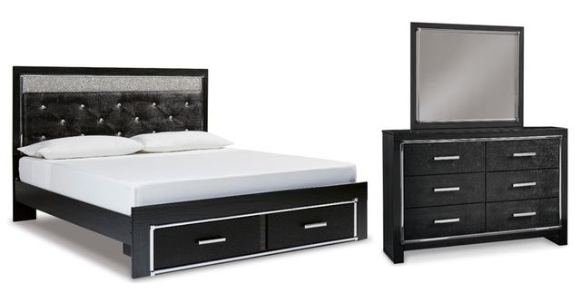Signature Design by Ashley® Kaydell 3-Piece Black Queen Upholstered Storage Panel Bed Set-0