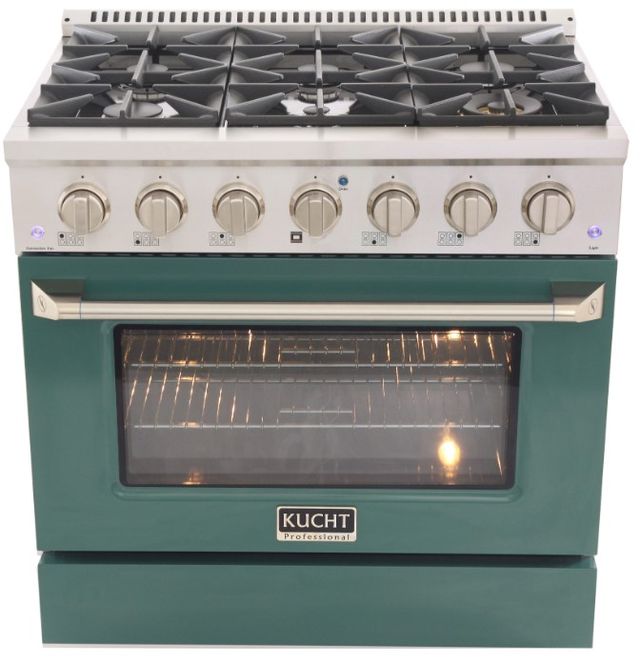 Kucht Professional KDF Series 36" Stainless Steel Pro Style Dual Fuel Range with Green Door-0