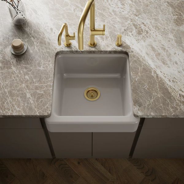 KOHLER® Whitehaven® Truffle 24" Undermount Single-Bowl Farmhouse Kitchen Sink with Short Apron-1