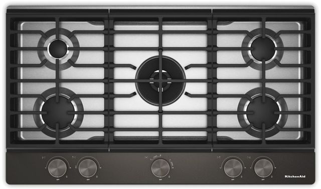 KitchenAid® 36" Black Ore Gas Cooktop with 5 Burners and Integrated Wok Grate-0