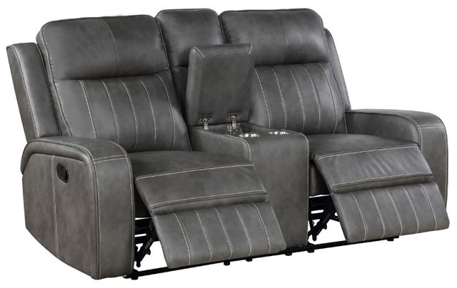 Coaster® Raelynn Gray Manual Reclining Loveseat with Console-1