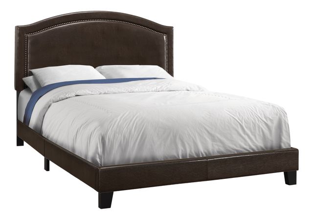 Monarch Specialties Inc. Brown Leather with Brass Trim Queen Bed-0