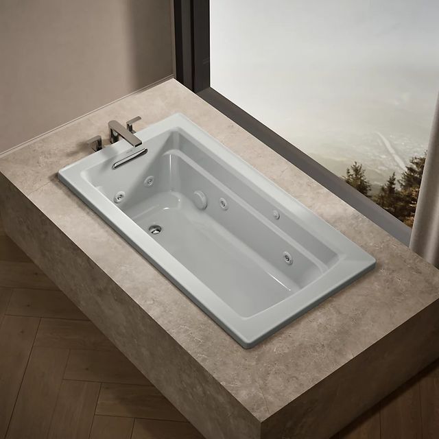 KOHLER® Archer® Ice Gray 60" x 32" Drop-In Whirlpool Bath with Heater-1