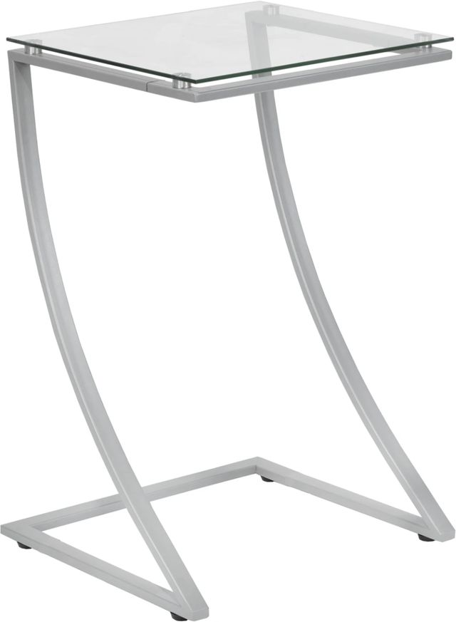 Brassex Inc. Glass Top Side Table with Silver Base-0