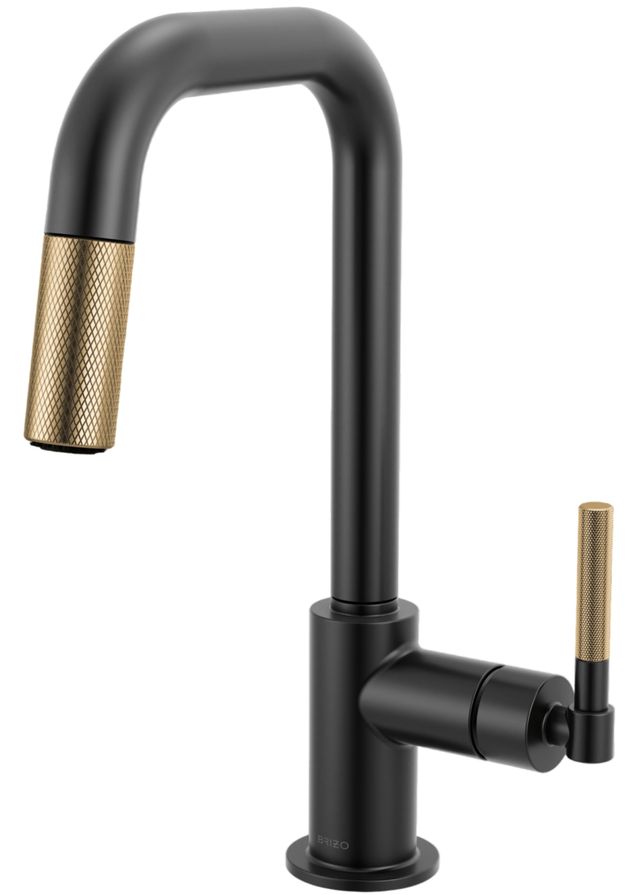 Brizo Litze® Brilliance® Luxe Gold®/Matte Black Pull-Down Prep Faucet with Square Spout and Knurled Handle-0