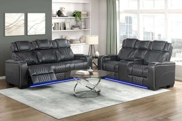 Homelegance®  Apex Black Leather Double Power Reclining Sofa with Center Console-1
