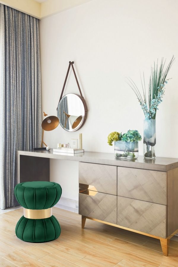 Meridian Furniture Vino Green Velvet Stool-1