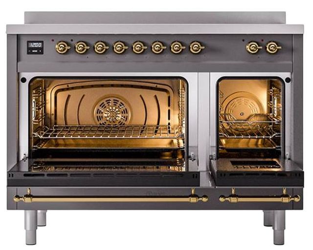 Ilve® Nostalgie II Noblesse 48'' Graphite Matte Pro Style Induction Range with Brass Trim-2