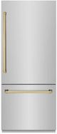 ZLINE Autograph Edition 30" 16.1 Cu. Ft Satin Stainless Steel Built In Bottom Freezer Refrigerator with Champagne Bronze Accents-0